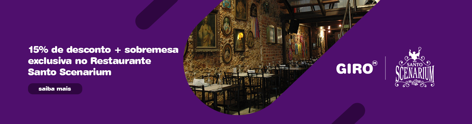 15% de desconto + sobremesa exclusiva no Restaurante Santo Scenarium