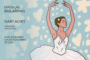 Cartaz de divulgação com a ilustração de uma bailarina dançando.